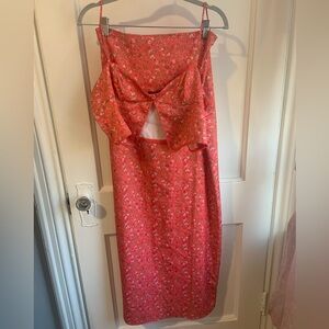 AFRM Revolve Bloomingdales Nordstrom Pink Floral Midi Skirt and Crop Top M/L